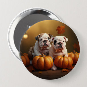 Bulldog Puppy Autumn Delight Pumpkin 10 Cm Round Badge