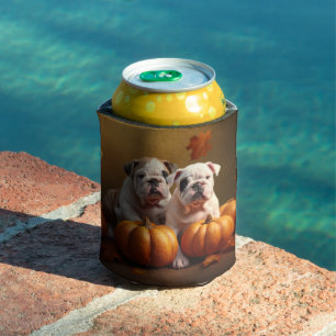 Bulldog Puppy Autumn Delight Pumpkin  Can Cooler