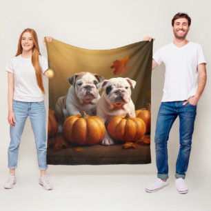 Bulldog Puppy Autumn Delight Pumpkin  Fleece Blanket