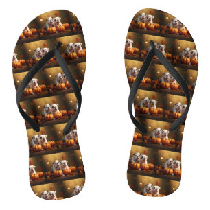 Bulldog Puppy Autumn Delight Pumpkin Flip Flops