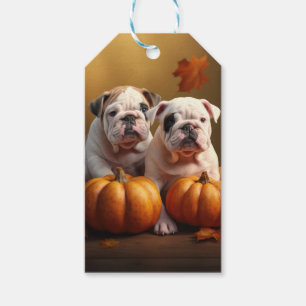 Bulldog Puppy Autumn Delight Pumpkin  Gift Tags
