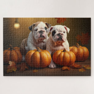 Bulldog Puppy Autumn Delight Pumpkin  Jigsaw Puzzle
