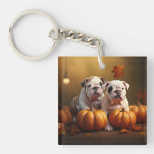 Bulldog Puppy Autumn Delight Pumpkin Key Ring
