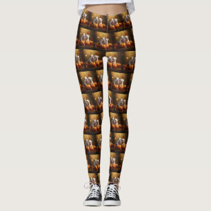 Bulldog Puppy Autumn Delight Pumpkin  Leggings