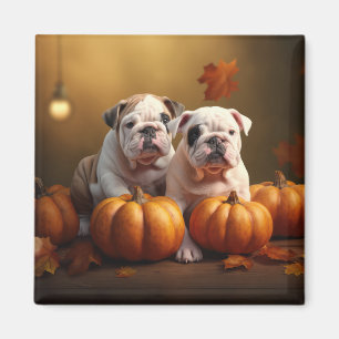 Bulldog Puppy Autumn Delight Pumpkin Magnet