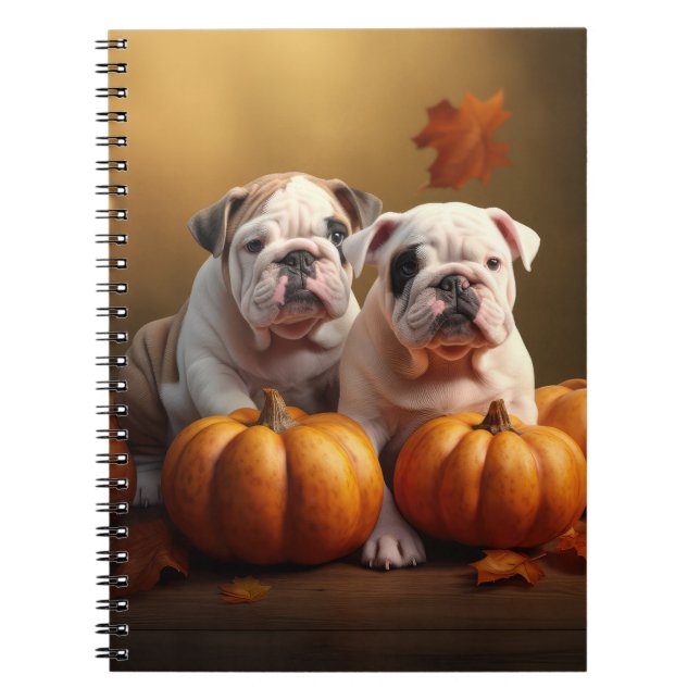 Bulldog Puppy Autumn Delight Pumpkin  Notebook (Front)
