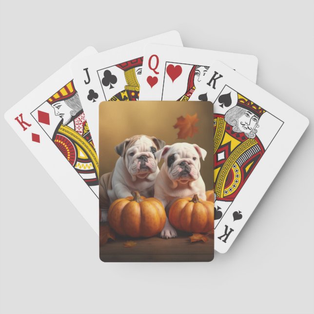Bulldog Puppy Autumn Delight Pumpkin  Playing Cards (Back)