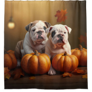 Bulldog Puppy Autumn Delight Pumpkin  Shower Curtain
