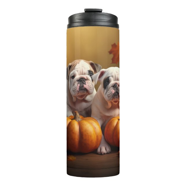 Bulldog Puppy Autumn Delight Pumpkin  Thermal Tumbler (Front)