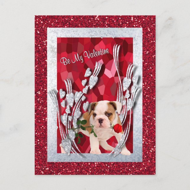 Bulldog Puppy Be My Valentine Postcard Version 2 (Front)