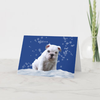Bulldog Puppy Christmas Holiday Snow Card