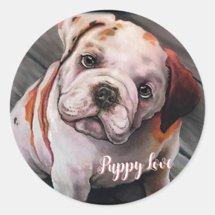 Bulldog Puppy Classic Round Sticker
