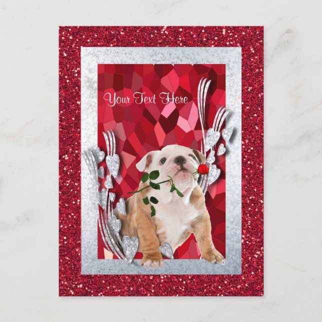 Bulldog Puppy Customise It Valentine Postcard (Front)