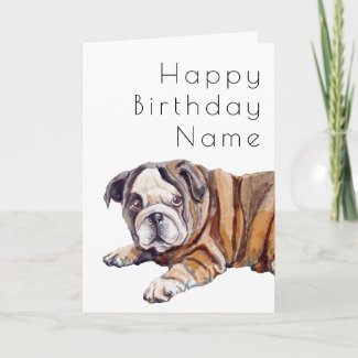 Bulldog Puppy Deco Birthday Card