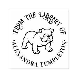 Bulldog Puppy Dog “From the Library of” Book Name Self-inking Stamp