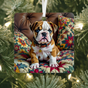 Bulldog Puppy Dog Personalised Christmas Metal Tree Decoration