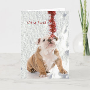 Bulldog Puppy Let It Snow Greeting #2 Customisable Holiday Card