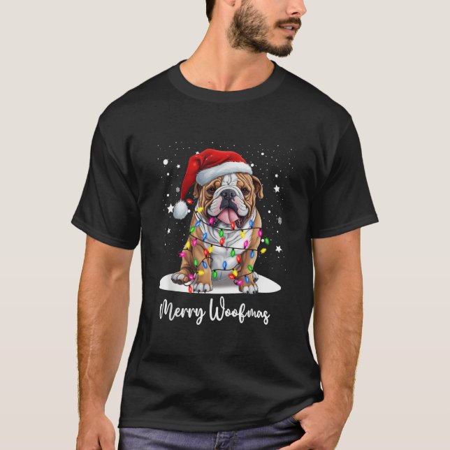 Bulldog puppy Merry Woofmas Christmas  T-Shirt (Front)