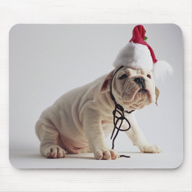 Bulldog Puppy Wearing Santa Hat Mouse Mat (Front)
