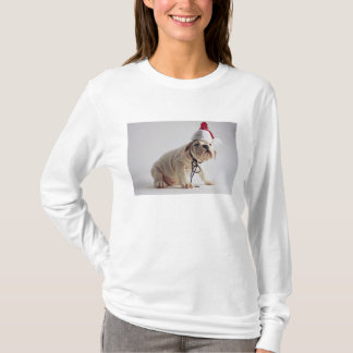 Bulldog Puppy Wearing Santa Hat T-Shirt