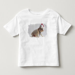 Bulldog Puppy Wearing Santa Hat Toddler T-Shirt