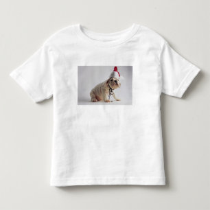 Bulldog Puppy Wearing Santa Hat Toddler T-Shirt