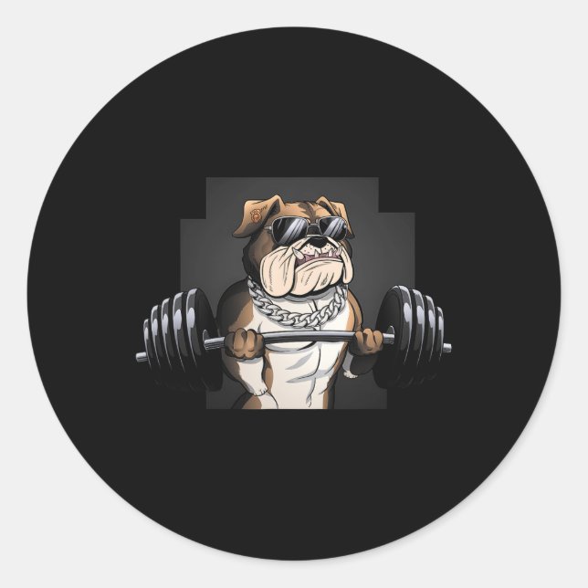 Bulldog Rat Weightlifting Bodybuilding Fitness Dad Classic Round Sticker (Front)