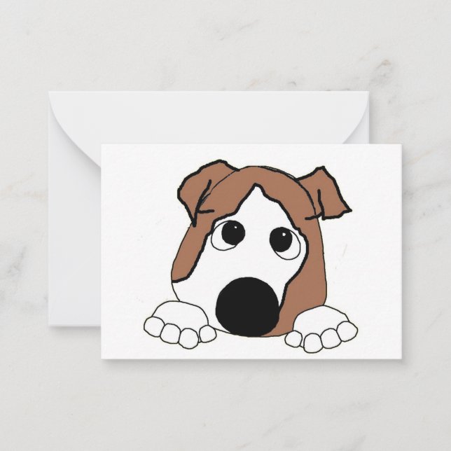bulldog red and white peeking cartoon card (Front)
