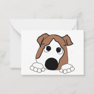 bulldog red and white peeking cartoon card