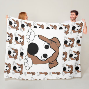 bulldog red and white peeking cartoon fleece blanket