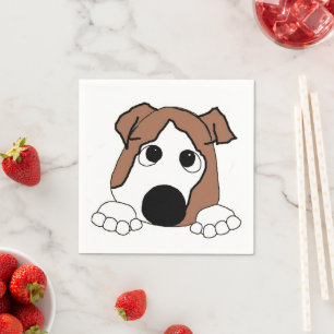 bulldog red and white peeking cartoon napkin
