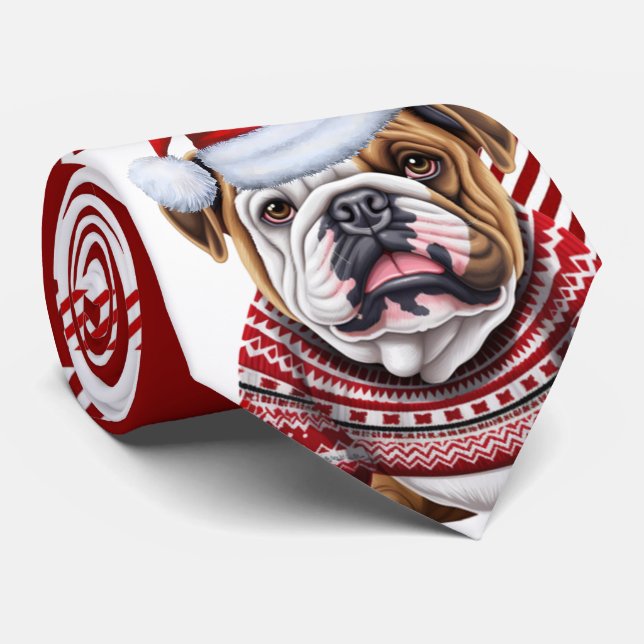 Bulldog Red and White Plaid Christmas Tie (Rolled)