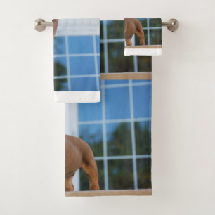 bulldog-red and white puppy bath towel set