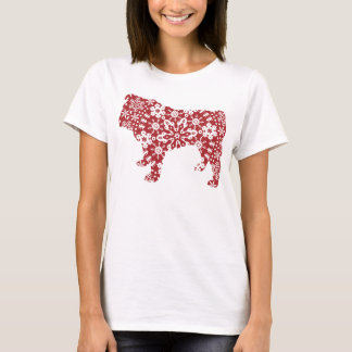 Bulldog, Red Boho Christmas Snowflakes T-Shirt
