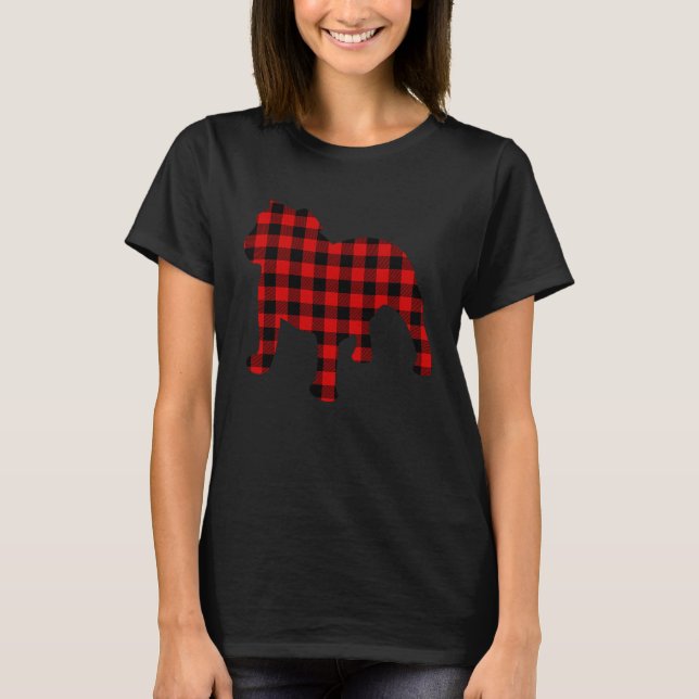 Bulldog Red Buffalo Plaid Pet Pup Matching Family  T-Shirt (Front)