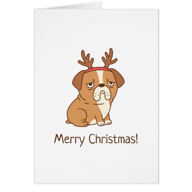 Bulldog Reindeer Antlers Merry Christmas Greeting (Front)