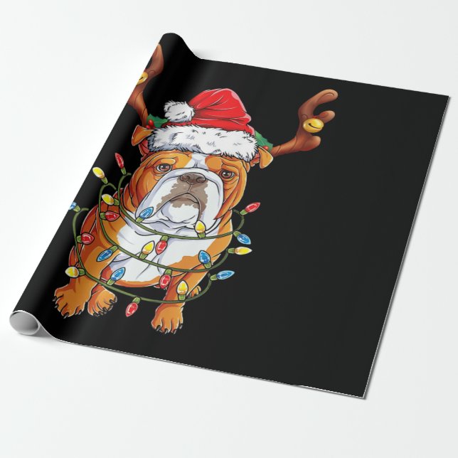 Bulldog Reindeer Funny Christmas Wrapping Paper (Unrolled)