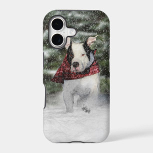 Bulldog Rescue Pup Dashing through the Snow