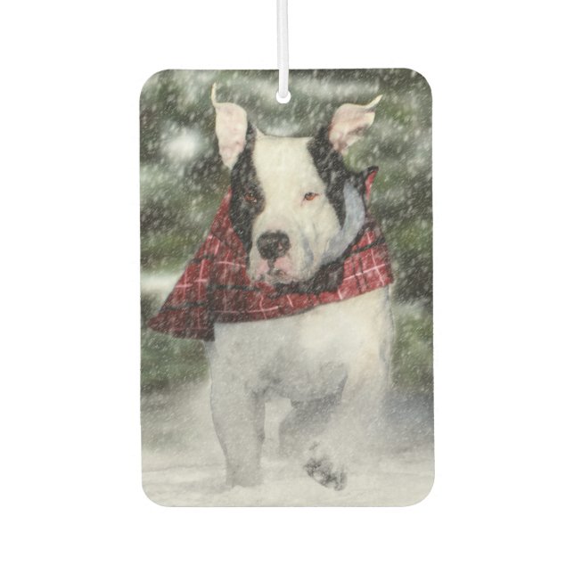 Bulldog Rescue Pup Dashing through the Snow Car Air Freshener (Front)