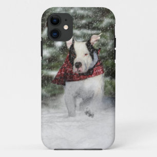 Bulldog Rescue Pup Dashing through the Snow iPhone 11 Case