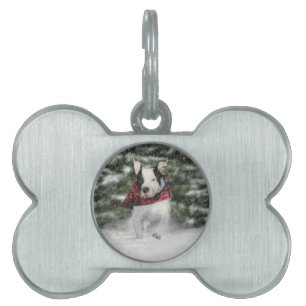 Bulldog Rescue Pup Dashing through the Snow Pet Tag