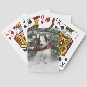 Bulldog Rescue Pup Dashing through the Snow Playing Cards