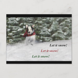 Bulldog Rescue Pup Dashing through the Snow Postcard