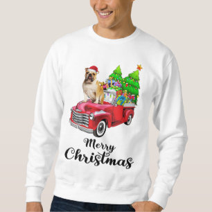 Bulldog Ride Red Truck Christmas Pajama Sweatshirt