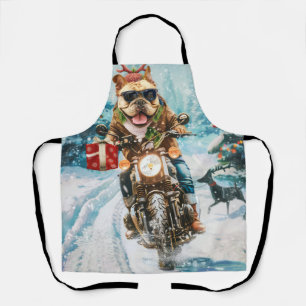 Bulldog Riding Motorcycle Christmas Apron
