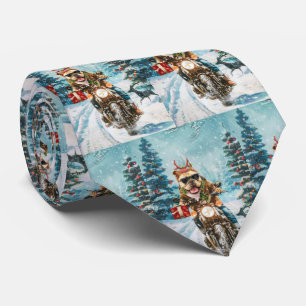 Bulldog Riding Motorcycle Christmas Tie
