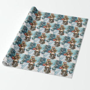 Bulldog Riding Motorcycle Christmas Wrapping Paper