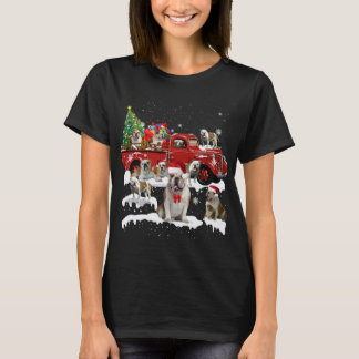 Bulldog Riding Red Truck Merry Christmas X-mas Ugl T-Shirt