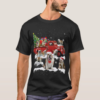 Bulldog Riding Red Truck Merry Christmas X-mas Ugl T-Shirt