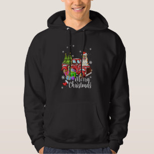 Bulldog Riding Red Truck Xmas Merry Christmas Hoodie